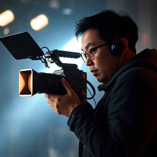 David Chen, Lead Cinematographer at Stellaris Studios, looking focused behind a professional camera.