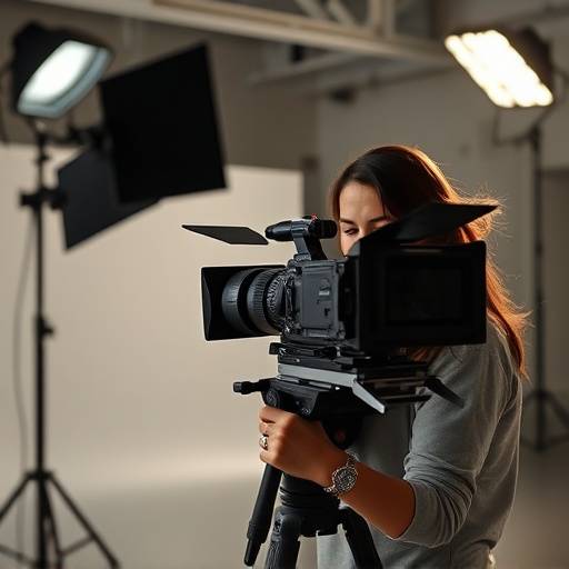Maria Rodriguez, Lead Editor at Stellaris Studios, working diligently on a video editing project in a studio.